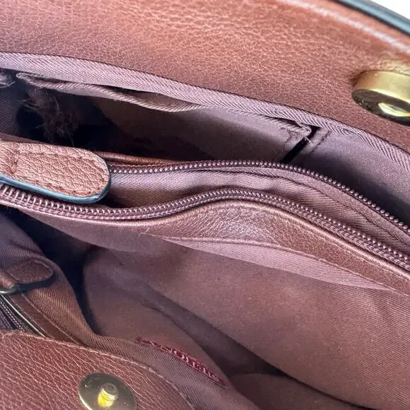 Merona Brown Croc Print Faux Leather Studded Double Handle Handbag Satchel - Picture 7 of 10